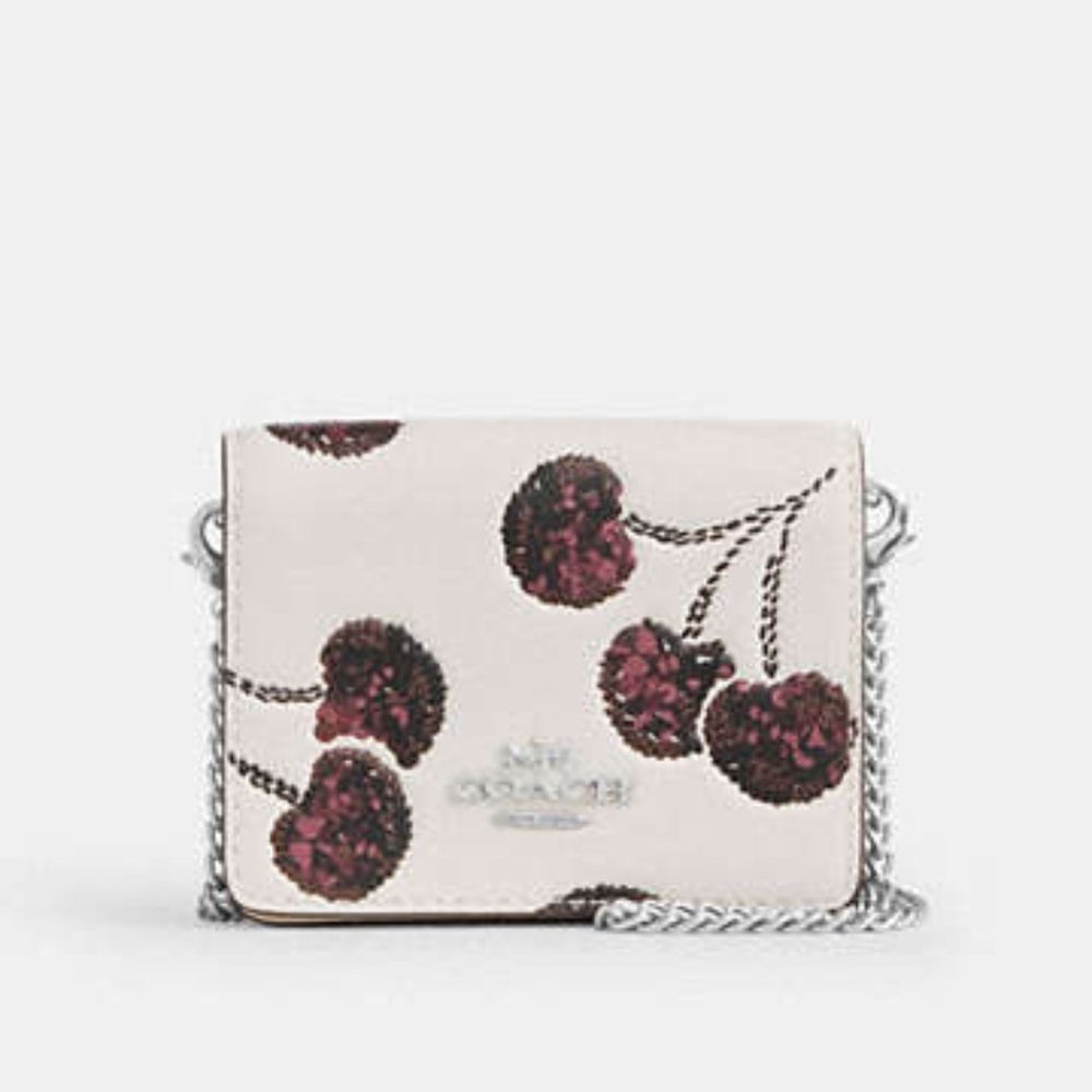 New🍒Coach Mini Wallet On A Chain With Cherry Print